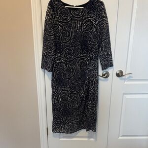 Long Tall Sally Navy Blue and Cream Swirl Dress